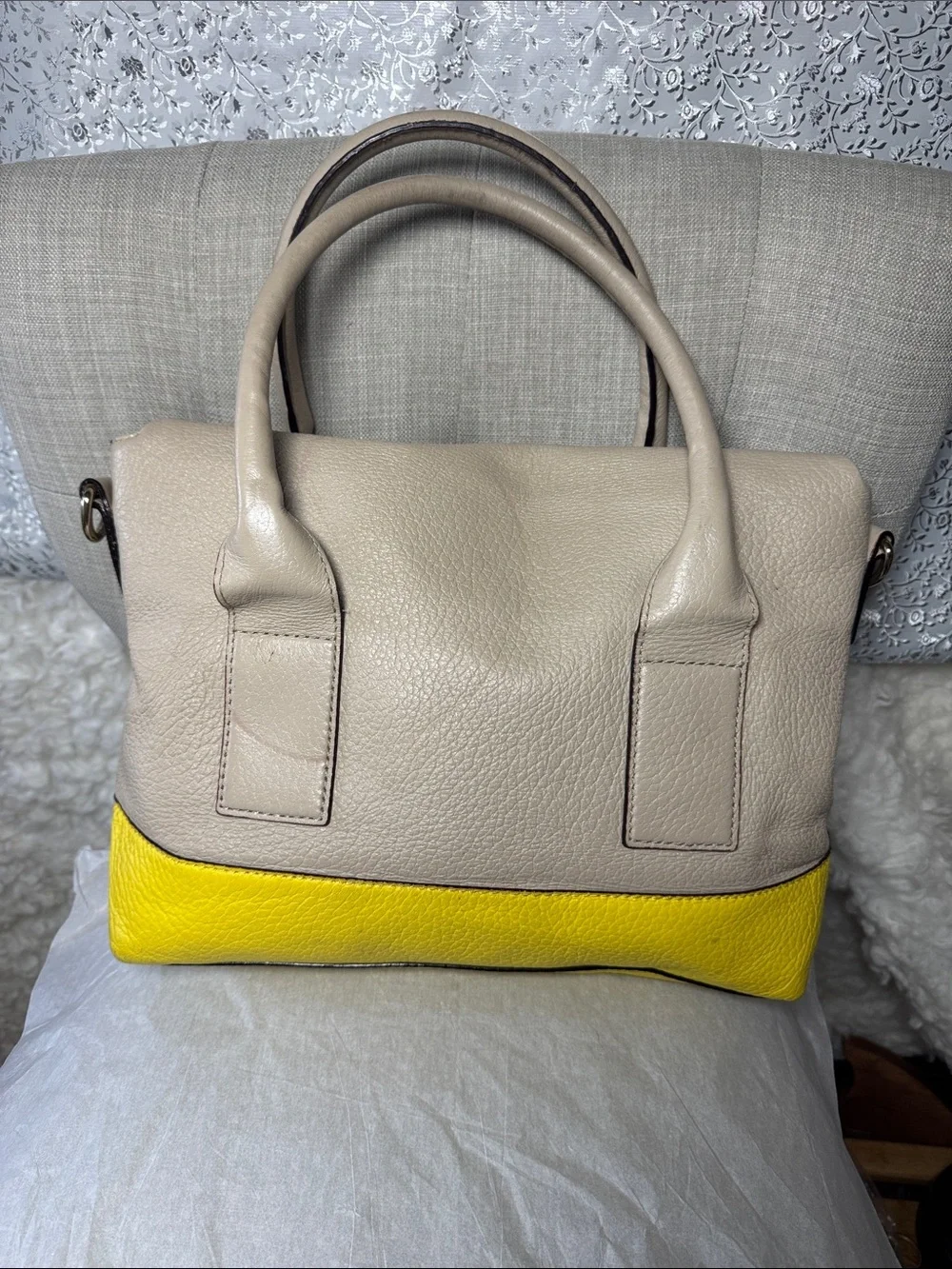 kate spade Cream and Yellow Leather Shoulder Bag with Tassel